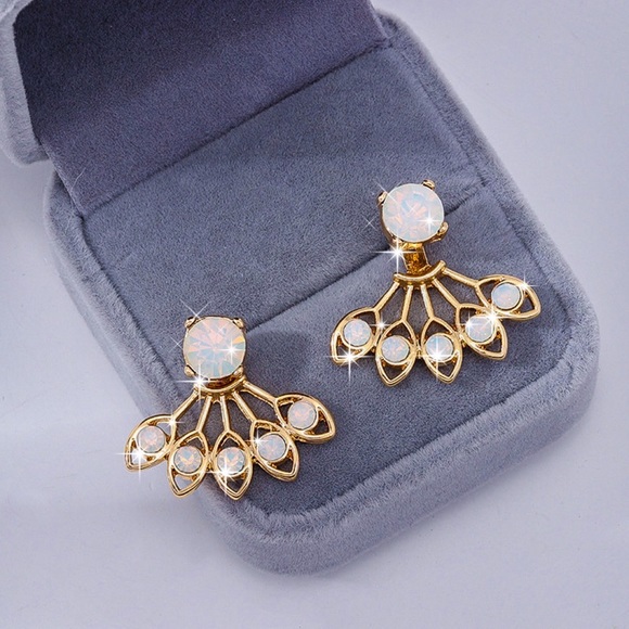 Gold & White Opalescent Studs w/Matching Jackets - Picture 2 of 7